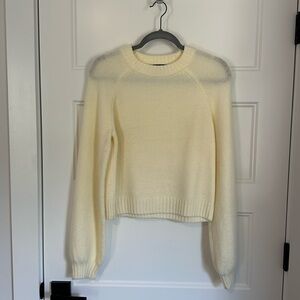 Lulu’s Crew Neck Cardigan Sweater Women Size Small Cream Bell Sleeve Top